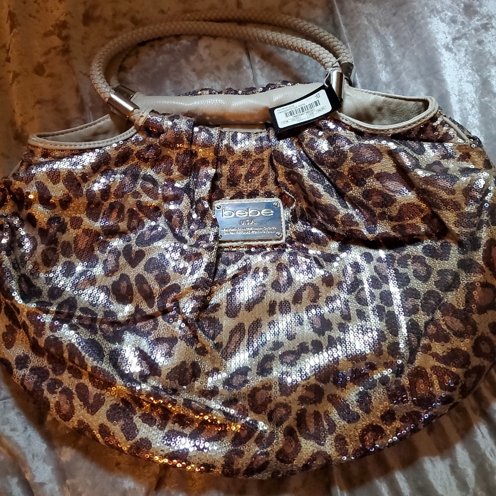 BEBE sequin leopard tote bag